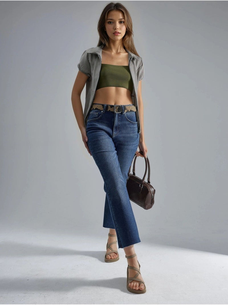 Jean évasé taille haute hiccup Bleu saphir - Kiabi