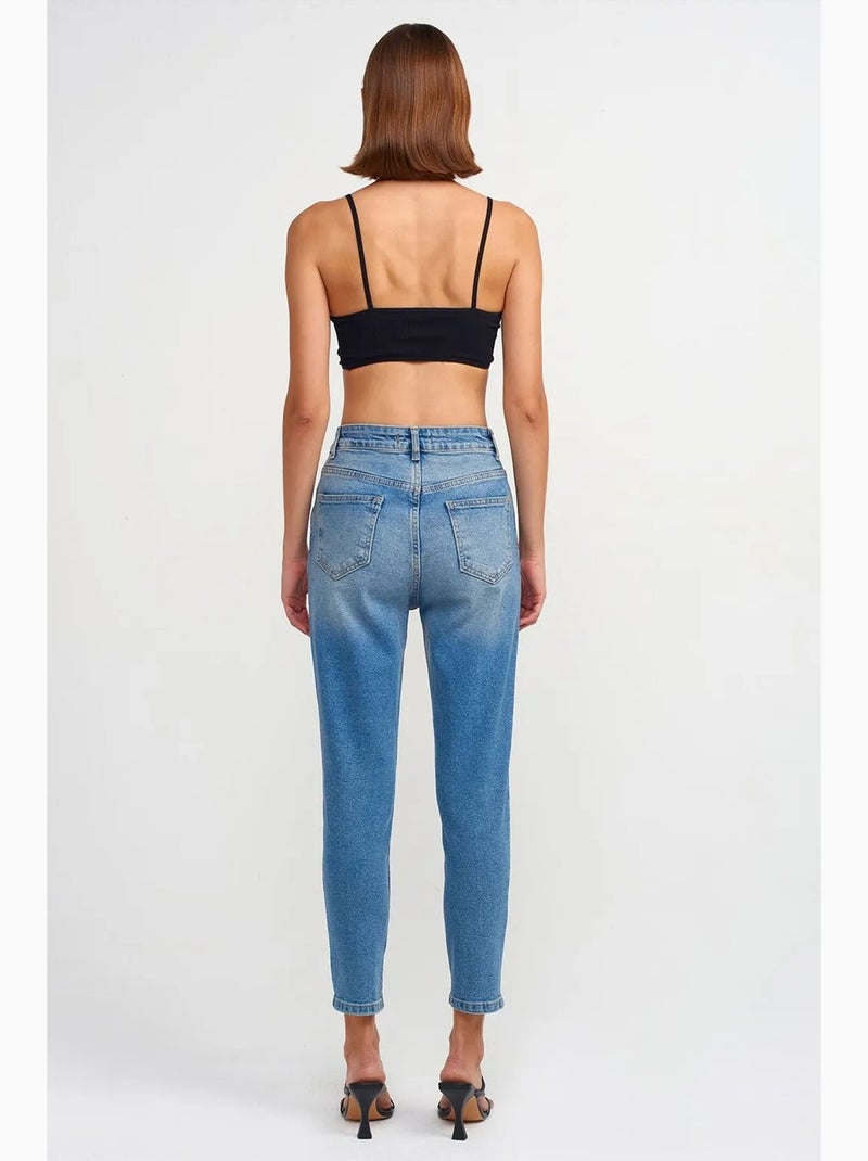Jean femme slim droit taille haute dilvin Bleu saphir - Kiabi