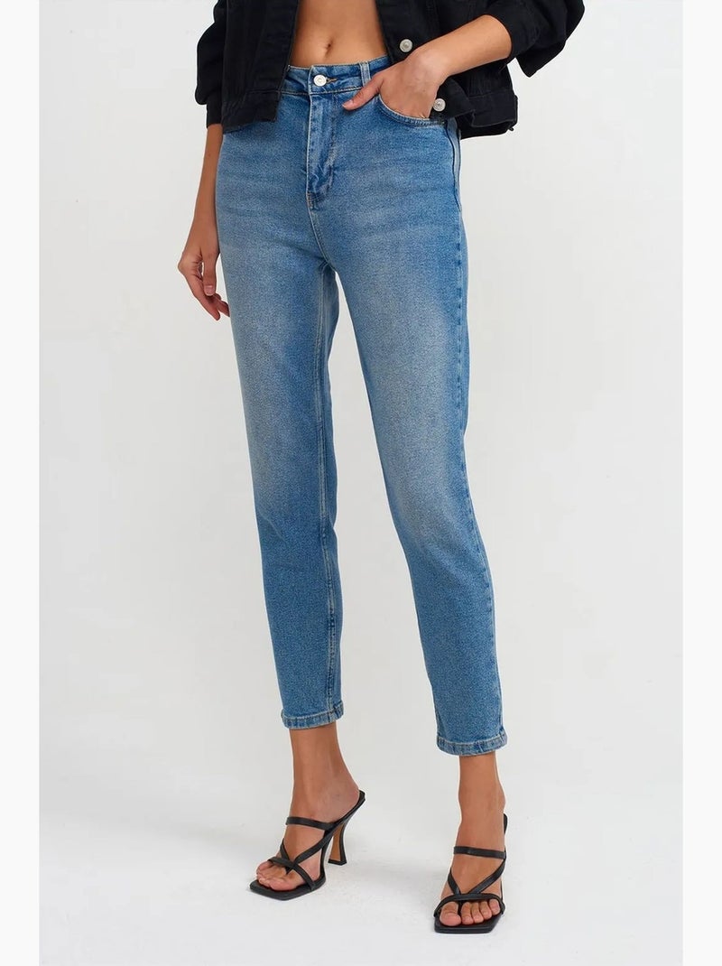 Jean femme slim droit taille haute dilvin Bleu saphir - Kiabi