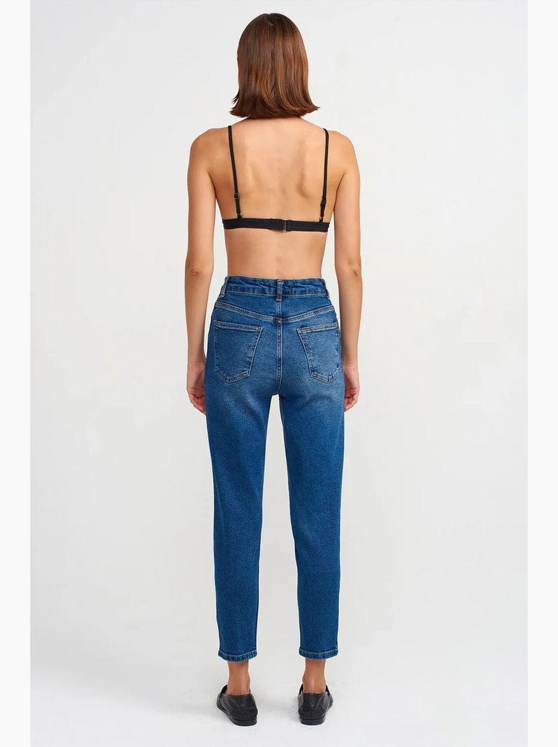 Jean femme slim droit taille haute dilvin Indigo - Kiabi