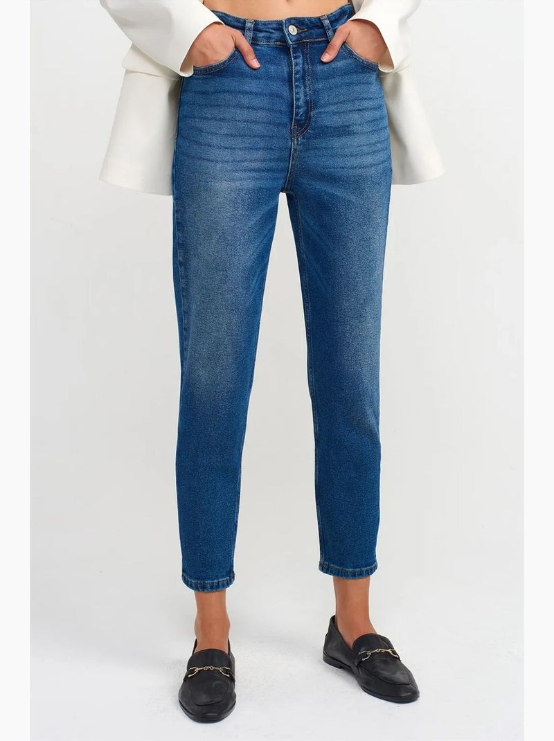 Jean femme slim droit taille haute dilvin Indigo - Kiabi