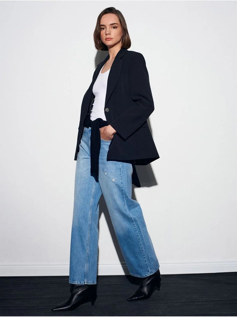Jean femme taille haute à jambe droite dilvin Bleu saphir - Kiabi