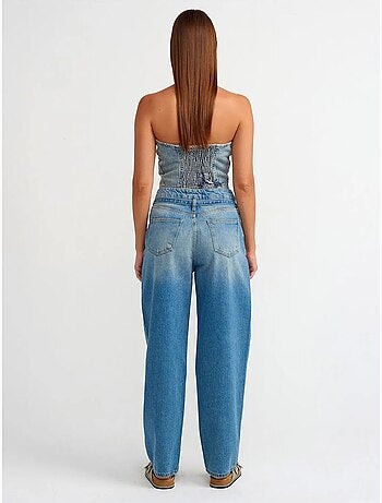 Jean femme taille haute coupe ballon jambe large dilvin