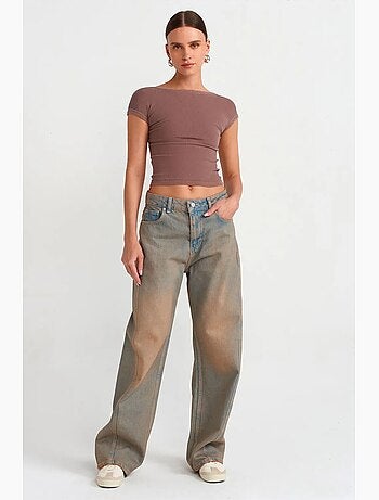 Jean femme taille mi-haute à jambe large dilvin