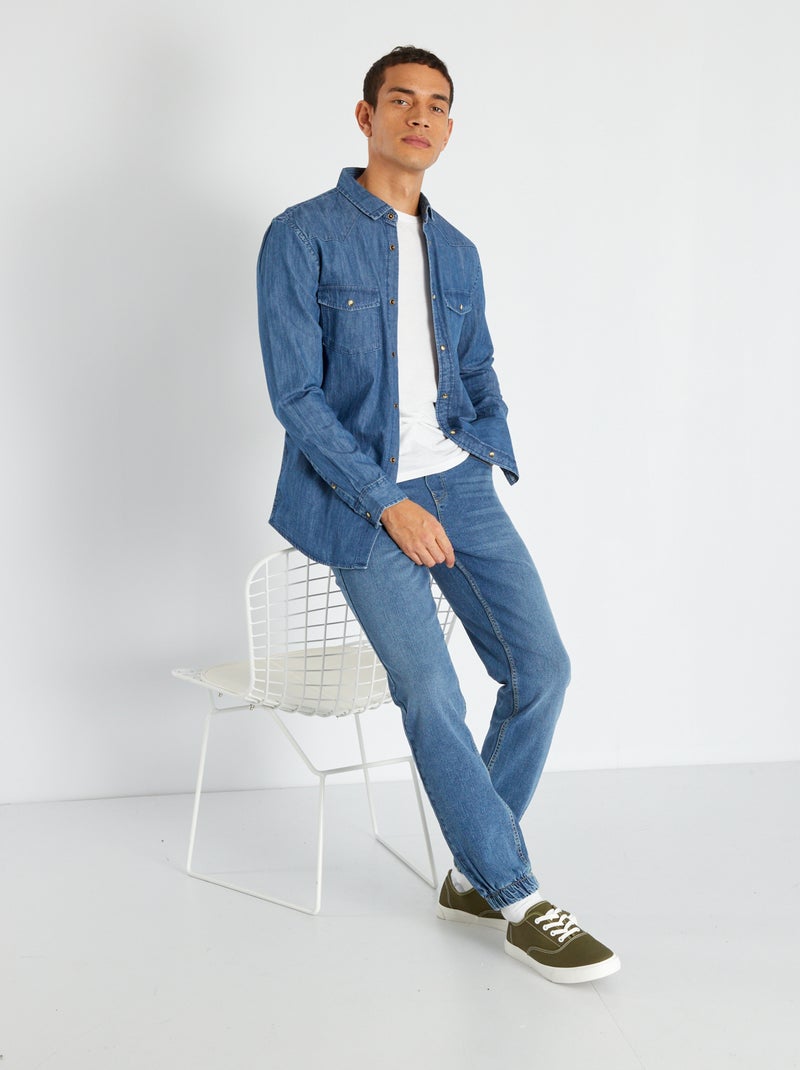Jean Jogger à taille élastiquée Bleu stone - Kiabi