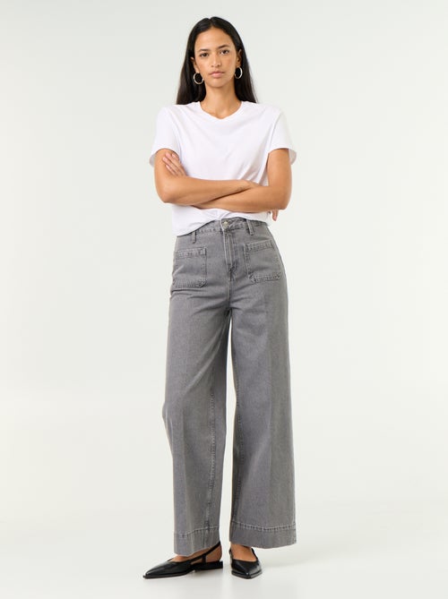 Jean large à taille haute avec poches plaquées - Kiabi