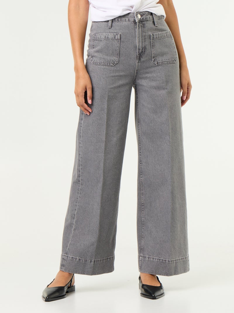 Jean large à taille haute avec poches plaquées Gris - Kiabi