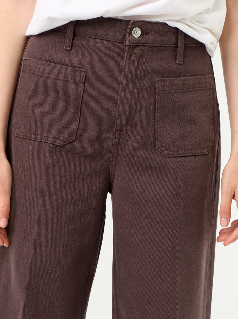 Jean large à taille haute avec poches plaquées Marron - Kiabi