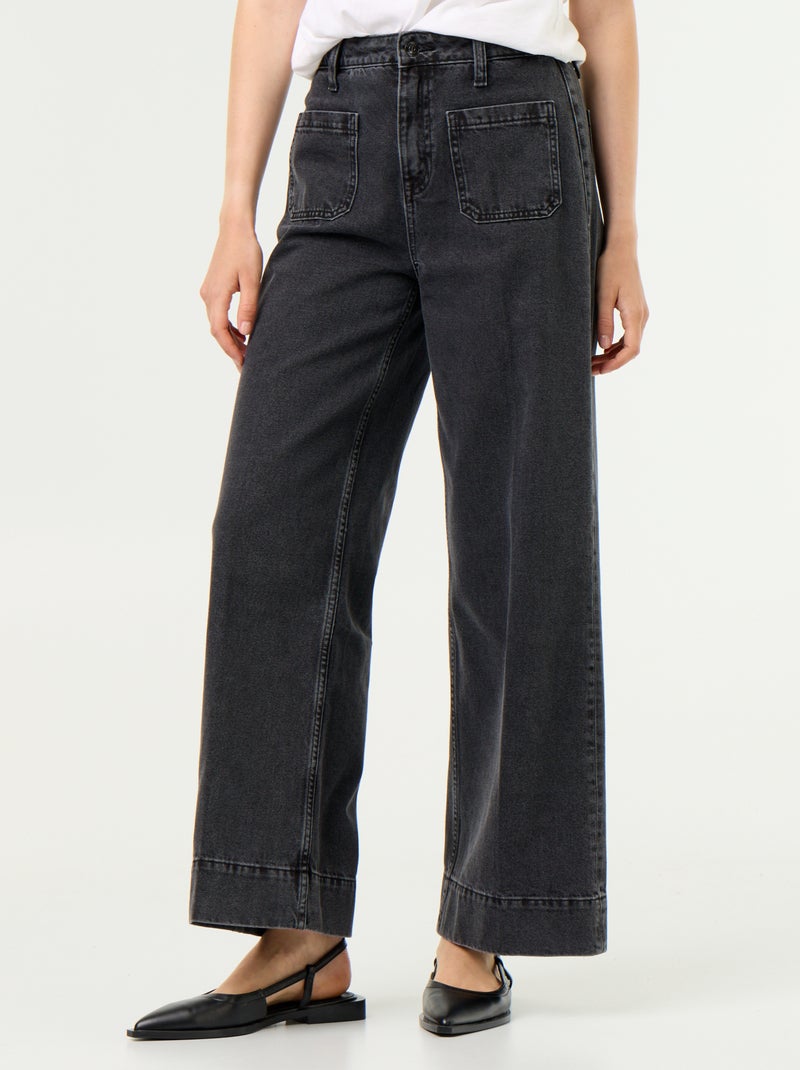 Jean large à taille haute avec poches plaquées Noir - Kiabi