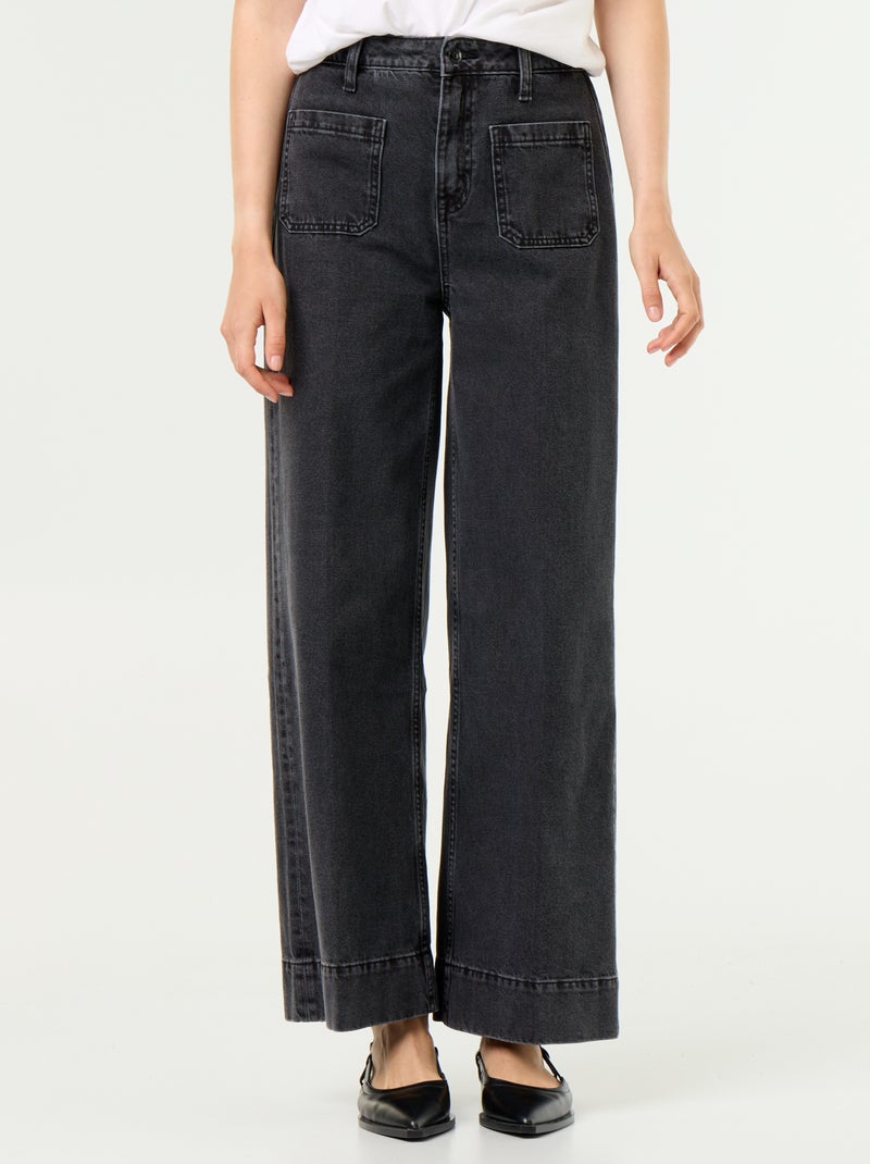 Jean large à taille haute avec poches plaquées Noir - Kiabi