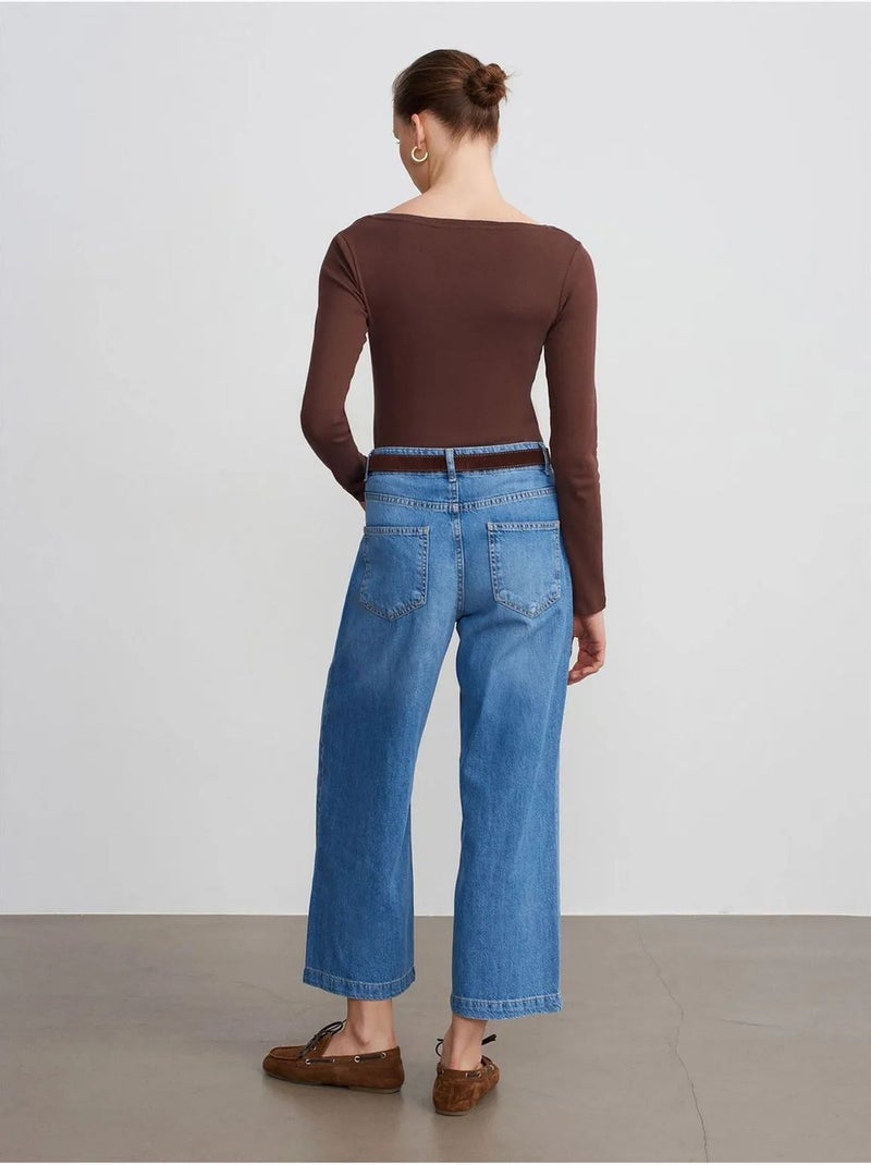 Jean large à taille haute dilvin Bleu saphir - Kiabi