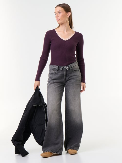 Jean large avec ceinture fantaisie - Kiabi