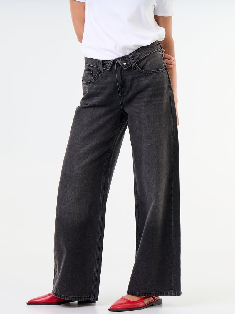 Jean large avec ceinture fantaisie Noir - Kiabi
