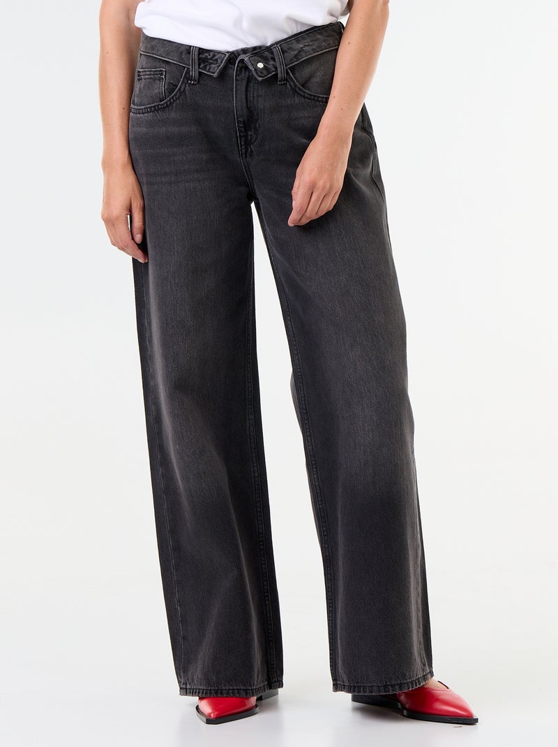 Jean large avec ceinture fantaisie Noir - Kiabi