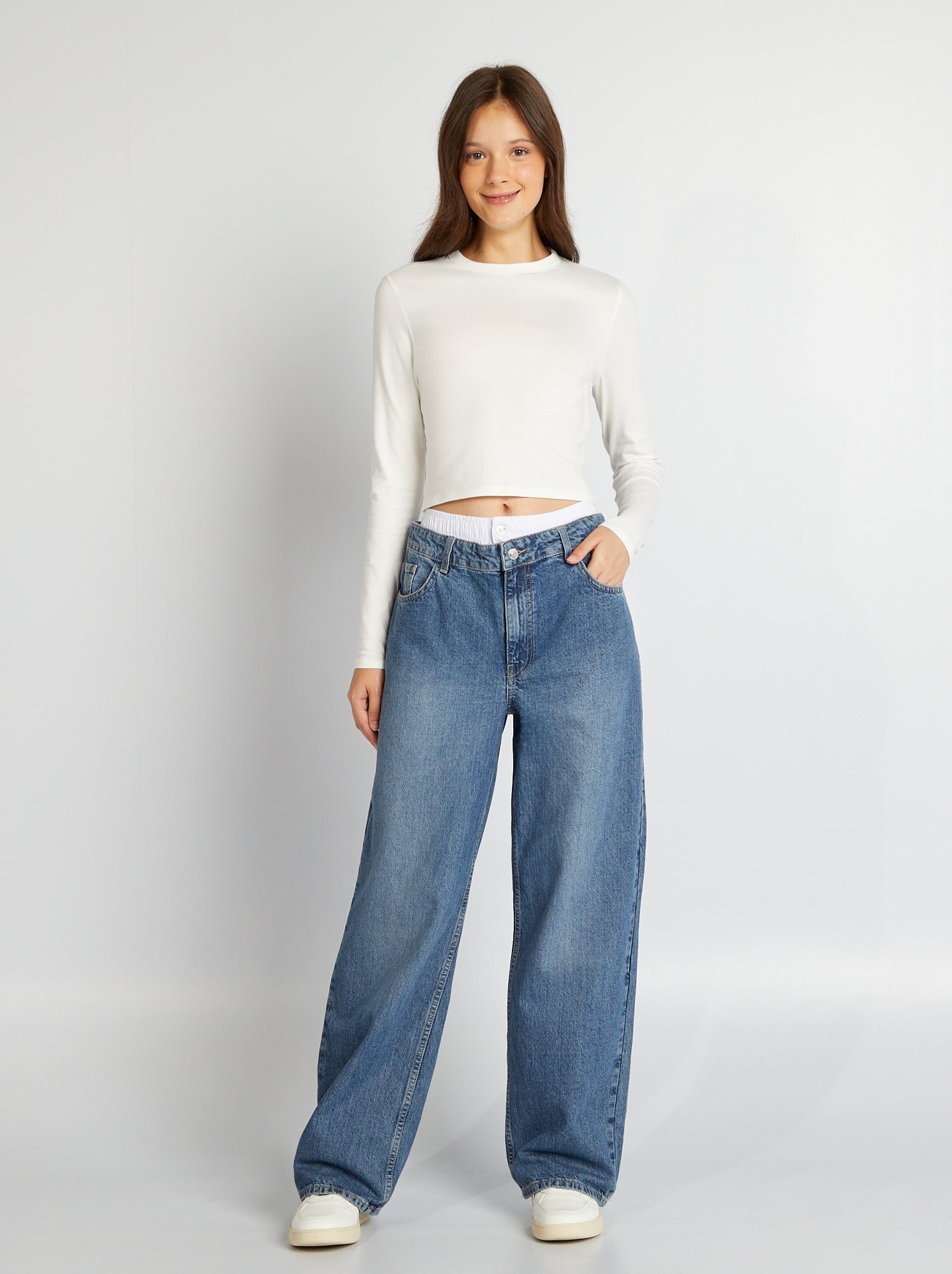 Jean large avec faux calecon integre Bleu fonce Kiabi 25.00