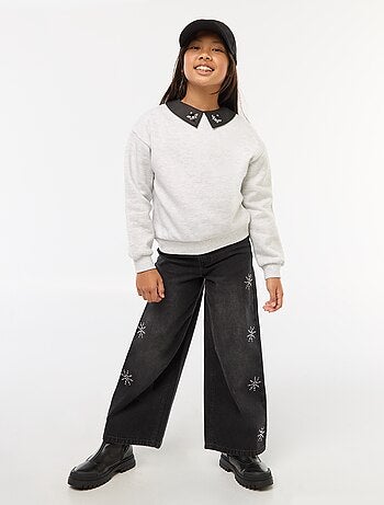 Jean large avec flocons à strass