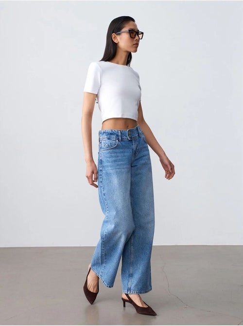 Jean large en coton à taille haute dilvin - Kiabi Jean large en coton à taille haute dilvin - Kiabi