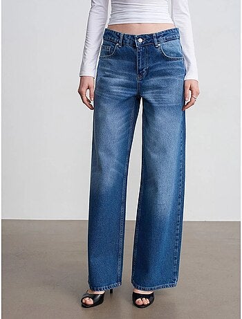 Jean large en denim de coton à taille basse dilvin