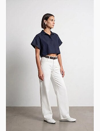 Jean large en denim de coton à taille haute dilvin