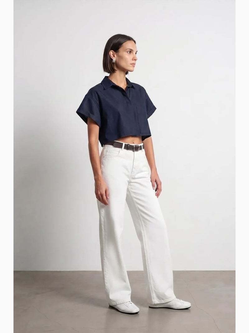 Jean large en denim de coton à taille haute dilvin Blanc - Kiabi