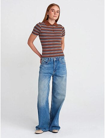 Jean large en denim de coton à taille haute dilvin