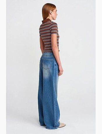 Jean large en denim de coton à taille haute dilvin
