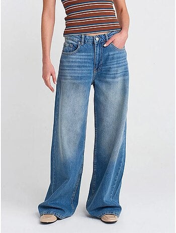 Jean large en denim de coton à taille haute dilvin
