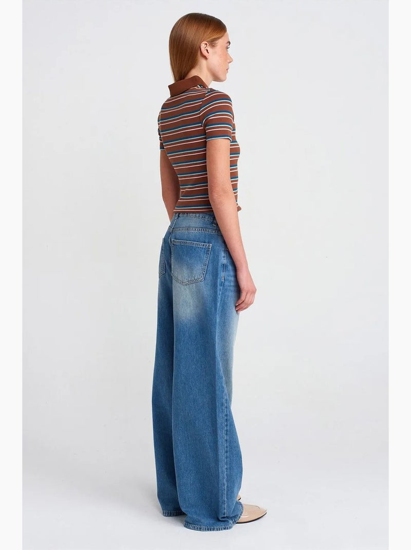 Jean large en denim de coton à taille haute dilvin Bleu saphir - Kiabi