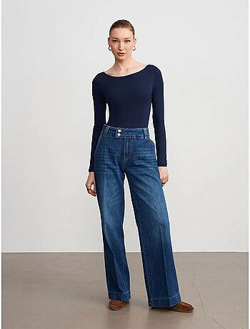 Jean large en denim de coton à taille haute dilvin