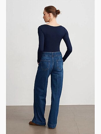 Jean large en denim de coton à taille haute dilvin