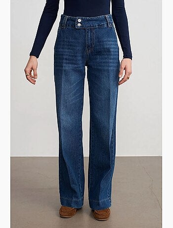 Jean large en denim de coton à taille haute dilvin