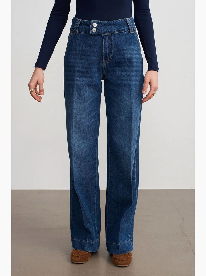 Jean large en denim de coton à taille haute dilvin Bleu saphir - Kiabi