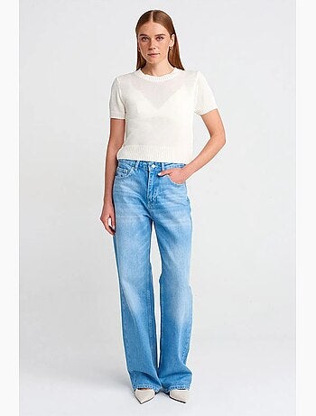 Jean large en denim de coton à taille haute dilvin