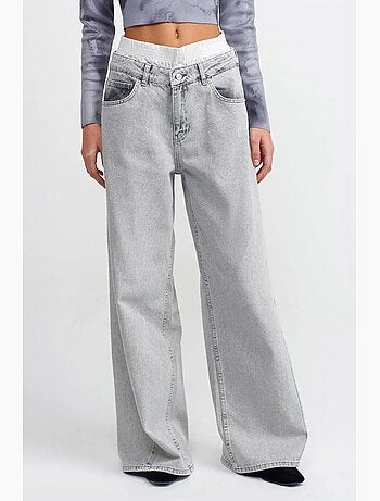 Jean large en denim de coton à taille haute dilvin