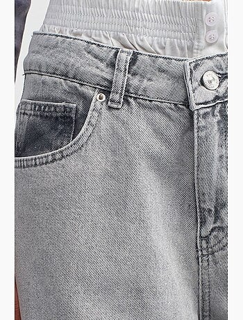 Jean large en denim de coton à taille haute dilvin