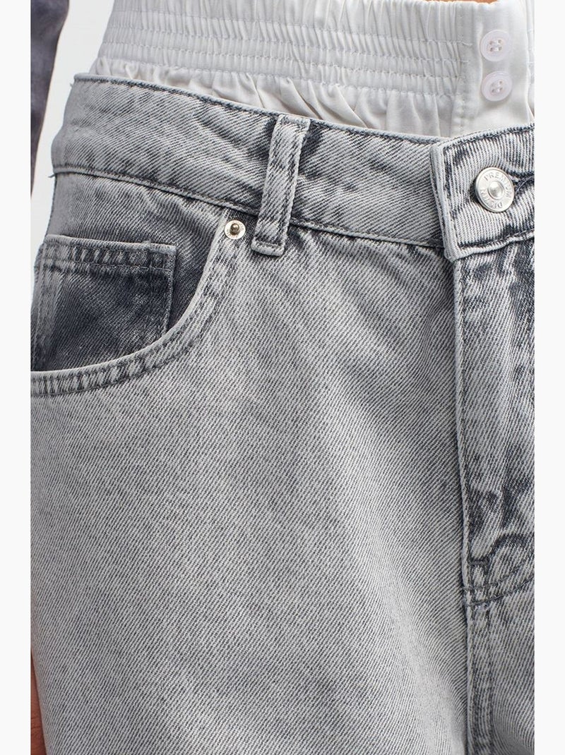 Jean large en denim de coton à taille haute dilvin Gris clair - Kiabi