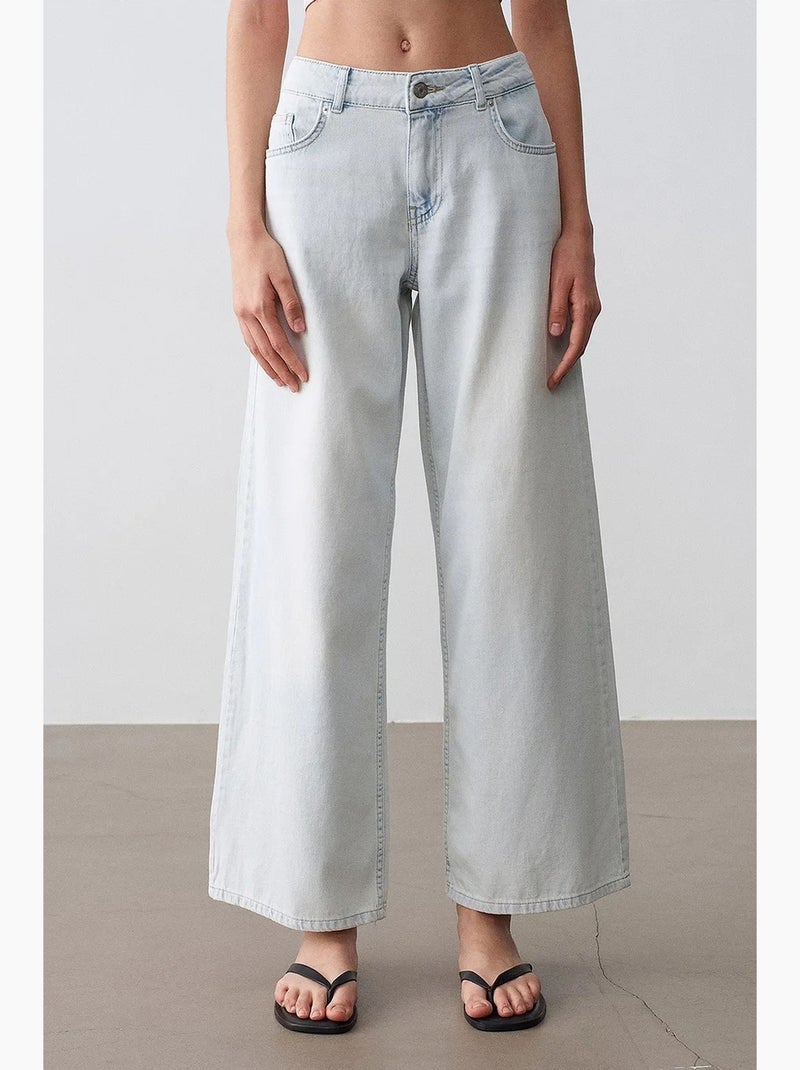 Jean large en denim de coton, taille basse dilvin Bleu clair - Kiabi