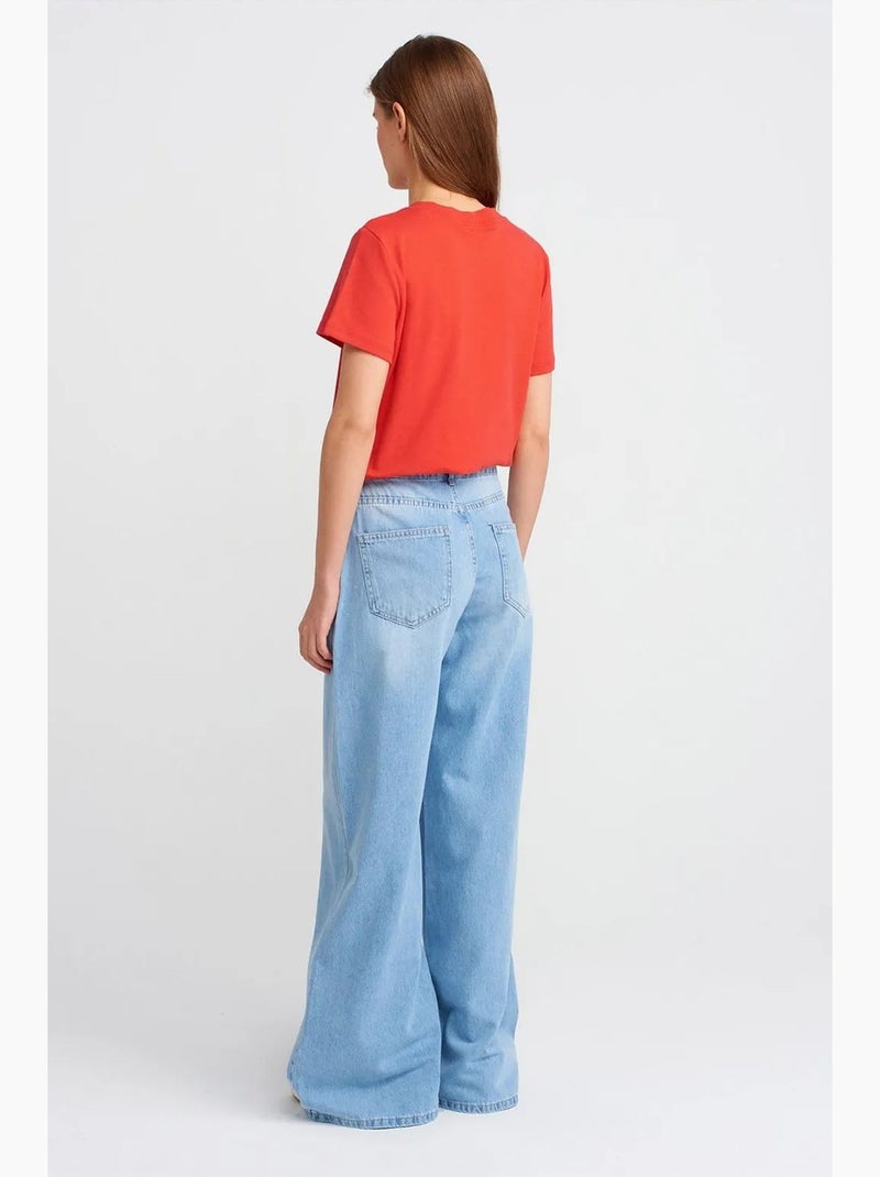 Jean large en denim de coton, taille haute dilvin Bleu clair - Kiabi