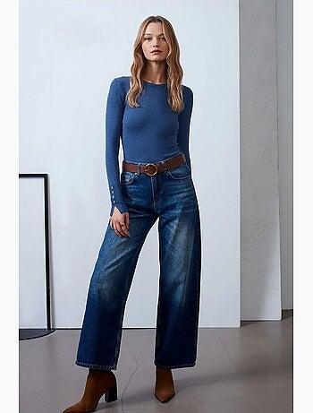 Jean large en denim de coton taille haute dilvin