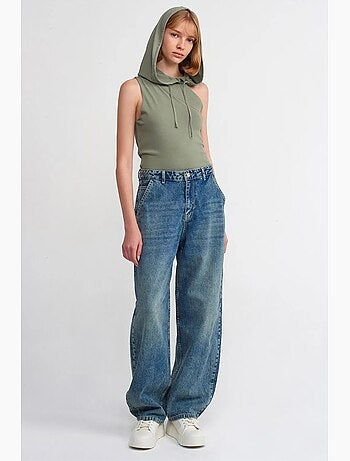 Jean large en denim de coton, taille haute dilvin