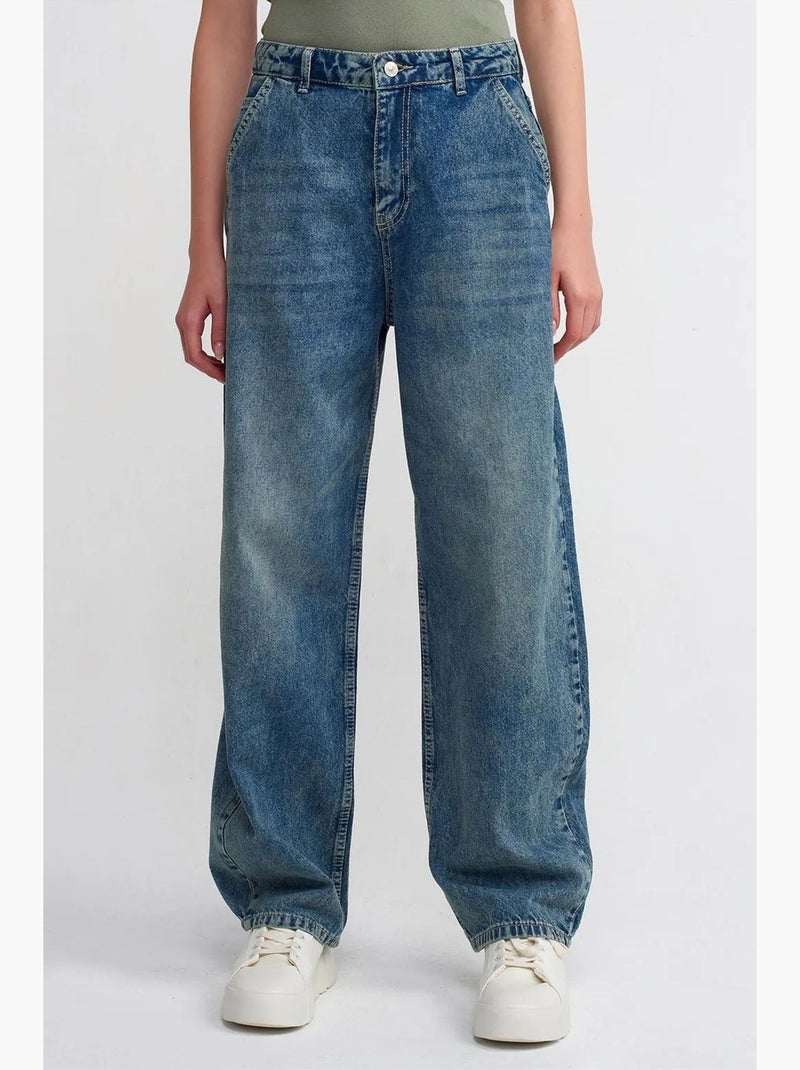 Jean large en denim de coton, taille haute dilvin Bleu saphir - Kiabi