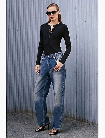 Jean large en denim de coton, taille haute dilvin