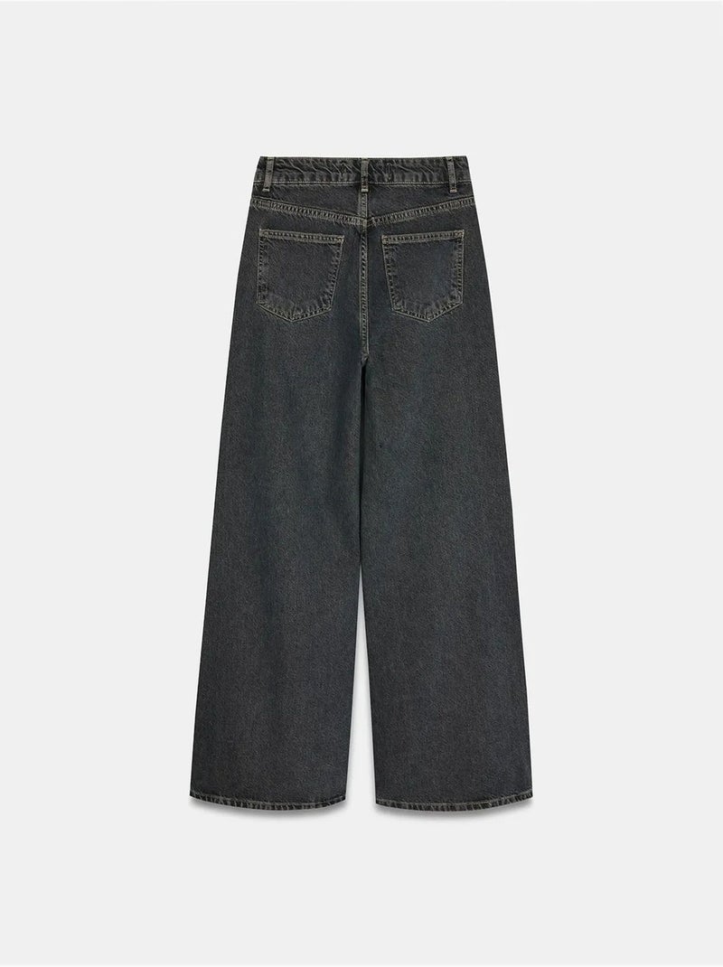 Jean large en denim de coton, taille haute dilvin Gris Noir - Kiabi
