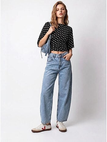 Jean large en denim de coton, taille haute mixray