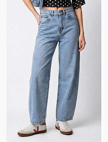 Jean large en denim de coton, taille haute mixray