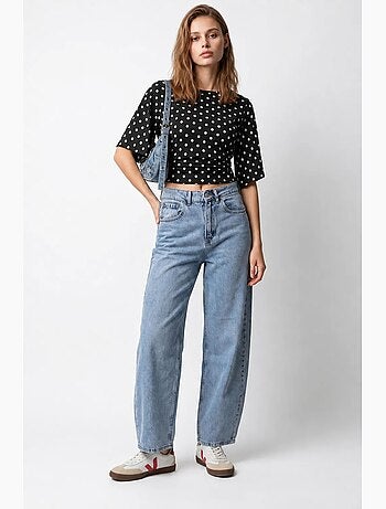 Jean large en denim de coton, taille haute mixray