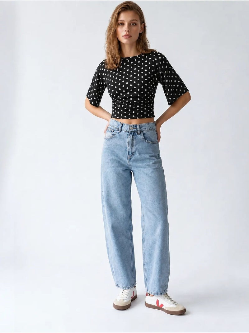 Jean large en denim de coton, taille haute mixray Bleu saphir - Kiabi