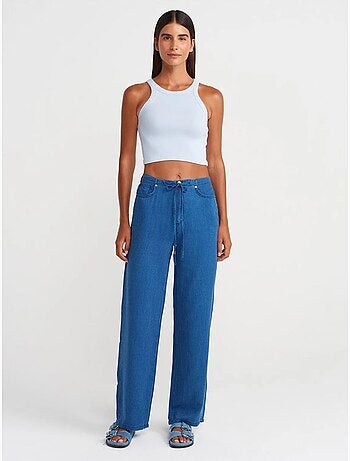 Jean large rayé en tencel à taille mi-haute dilvin