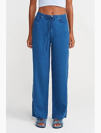 Jean large rayé en tencel à taille mi-haute dilvin