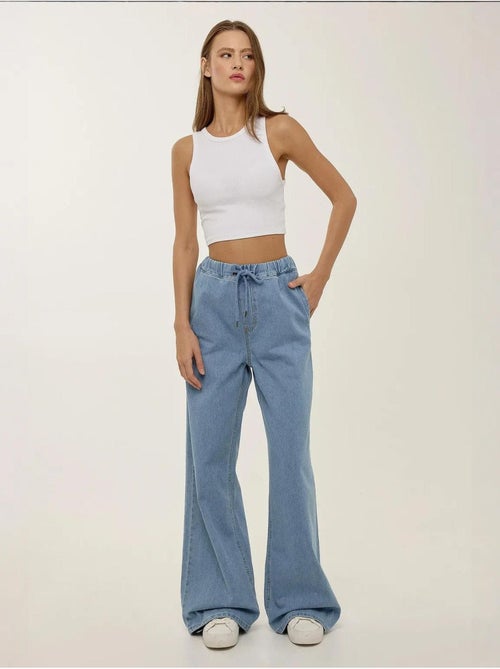 Jean large taille haute à cordon hiccup - Kiabi Jean large taille haute à cordon hiccup - Kiabi